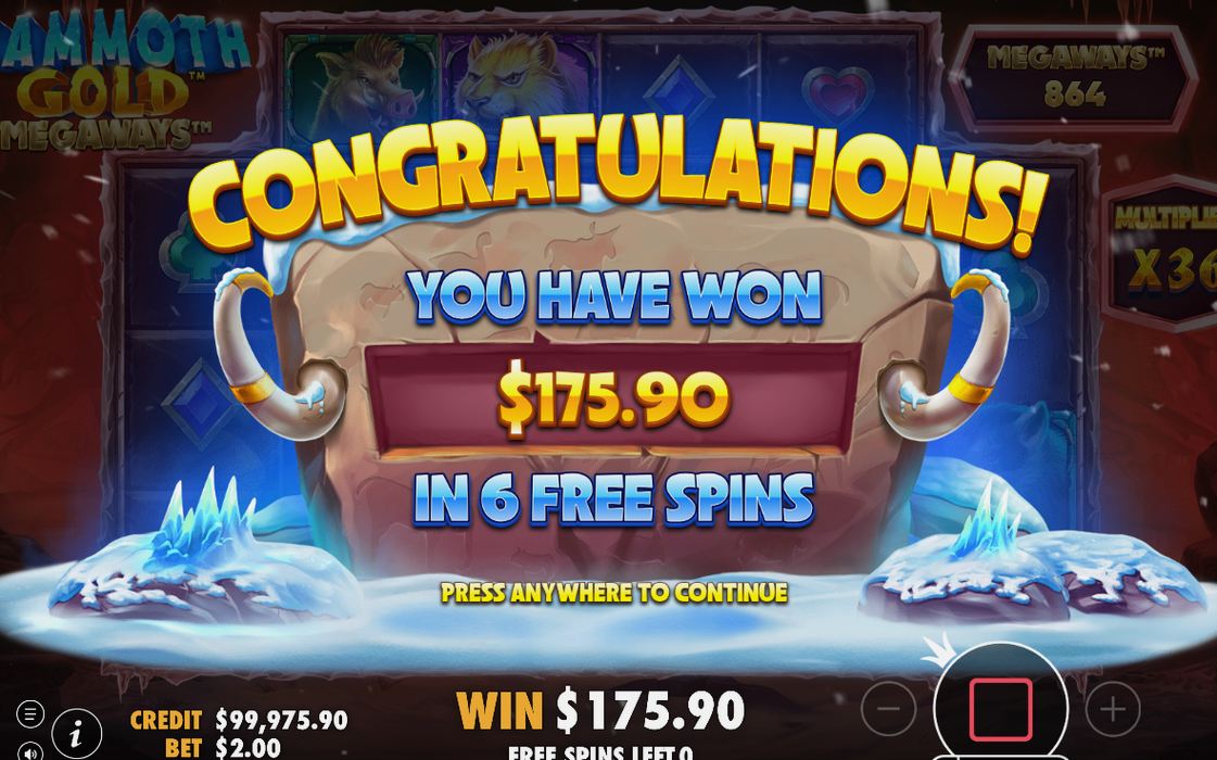 Win screen after symbols tumble and pay out
