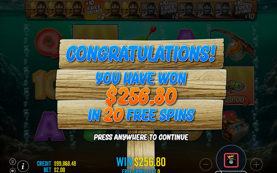 Win screen with money collected from visible MONEY FISH values