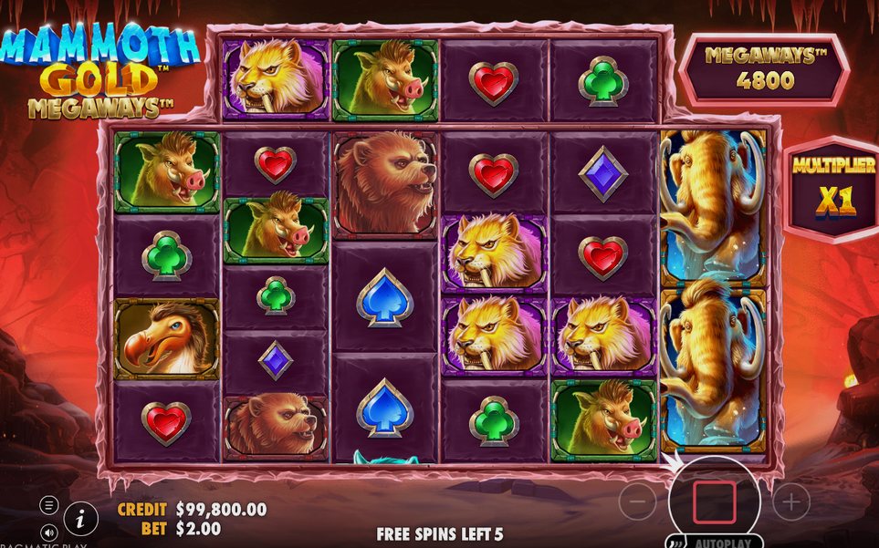 Free Spins round, dark red volcanic cave reel skin