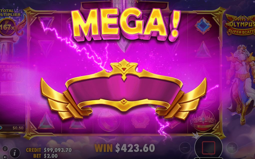 Win screen after tumbles with sequence multiplier applied