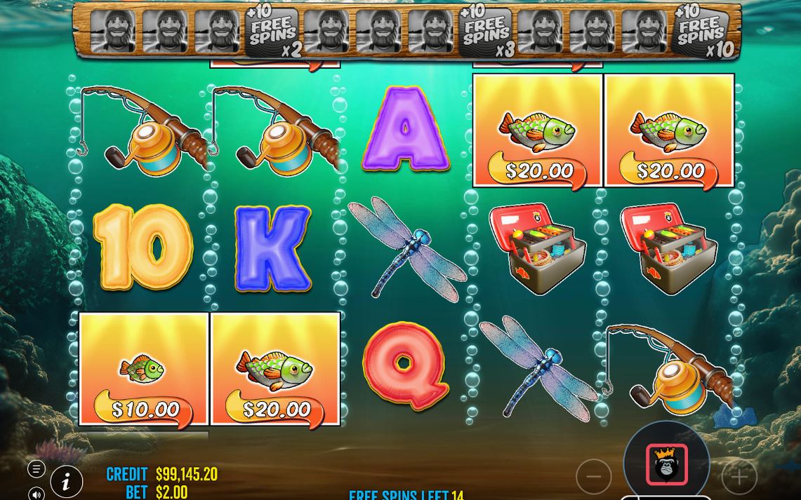 Free Spins with WILD Fisherman active on all five reels